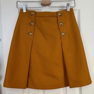 J. Crew Mustard A-Line Skirt with Gold Buttons
